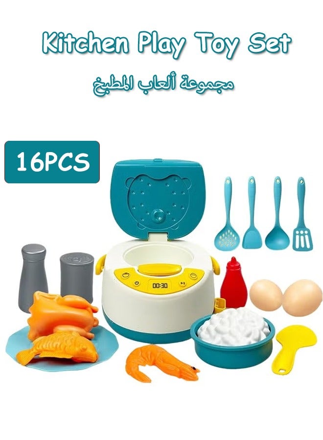 مجموعة ألعاب مطبخ مكونة من 16 قطعة، إكسسوارات مطبخ للأطفال، أدوات طبخ للعب الأدوار، ألعاب تركيب داخلية، مجموعة ألعاب طبخ للأطفال الصغار مع أدوات وأواني طهي ومجموعة طعام للعب، مجموعات ألعاب إكسسوارات مطبخ للأولاد والبنات والأطفال. - Image 1